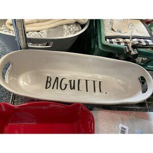 Rae Dunn Ceramic Baguette Bread‎ Tray With Handles White Black Text